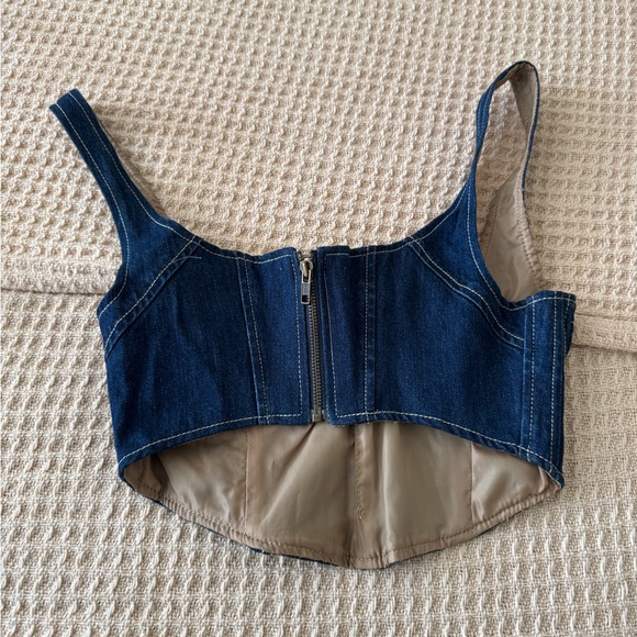 7 For All Mankind Indigo Denim Crop Top - Picture 2 of 4